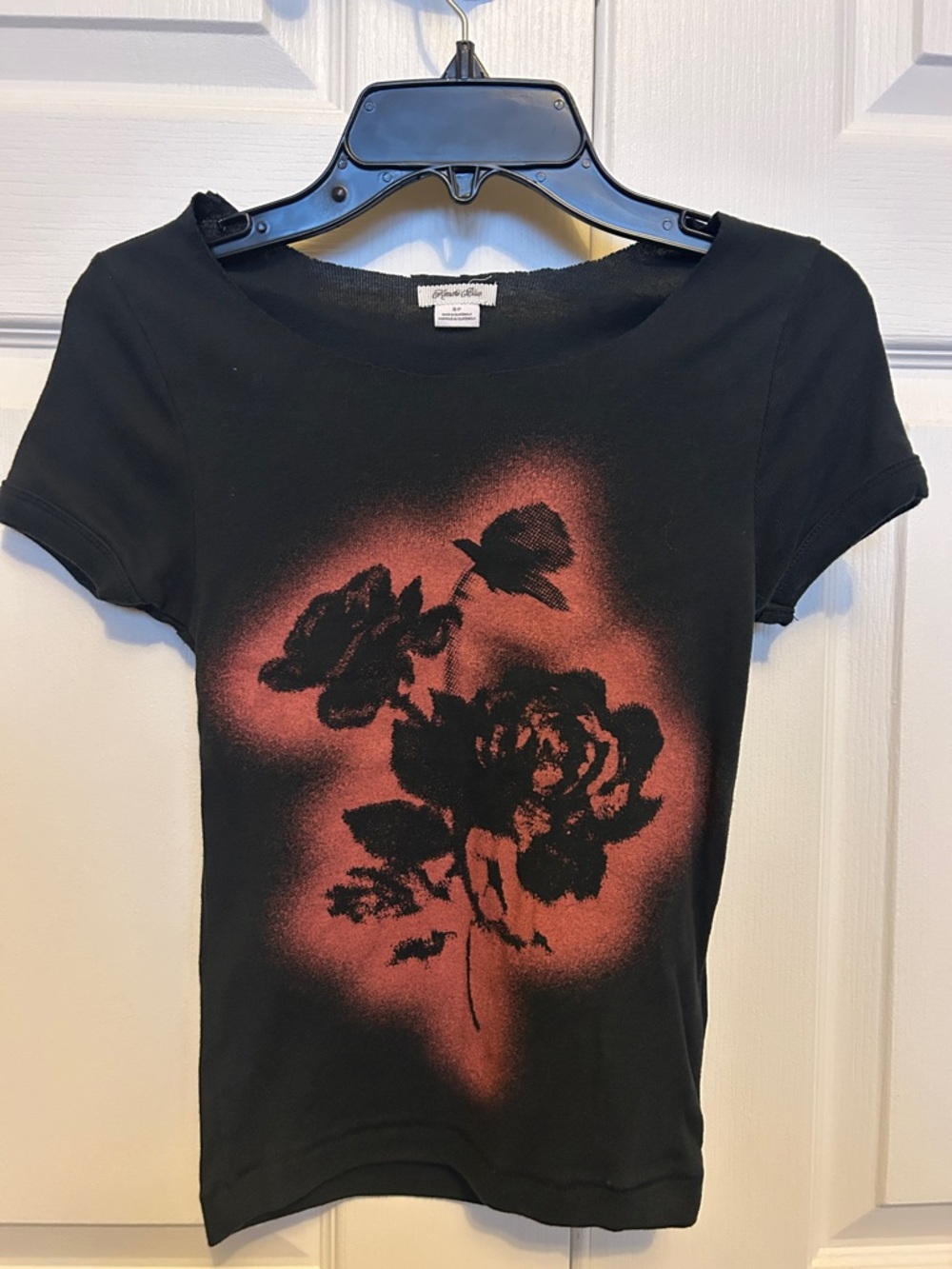 Kimchi Blue Black Short-Sleeve Tee with Pink Rose Graphic